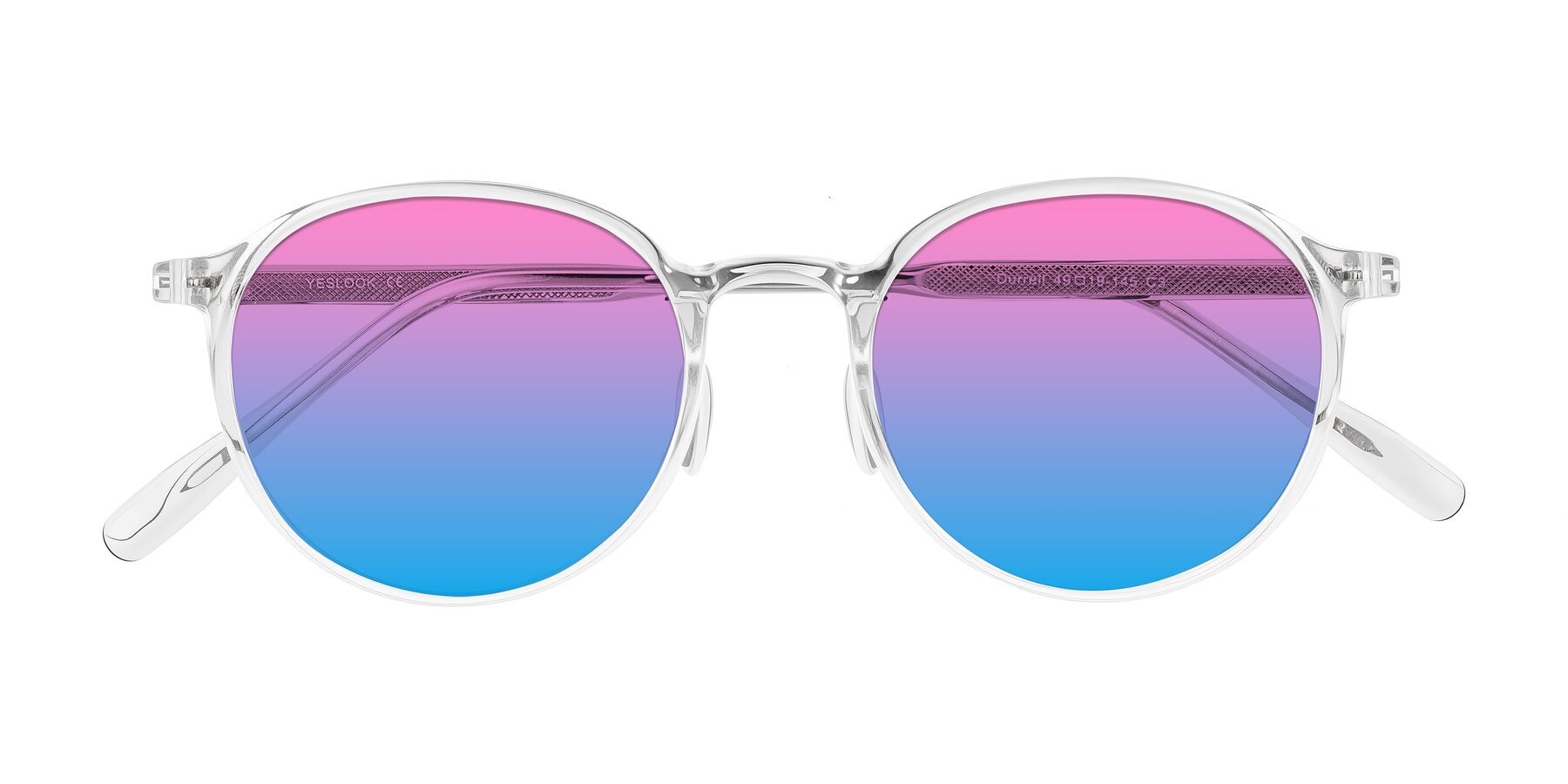 Folded Front of Durrell in Clear with Pink / Blue Gradient Lenses