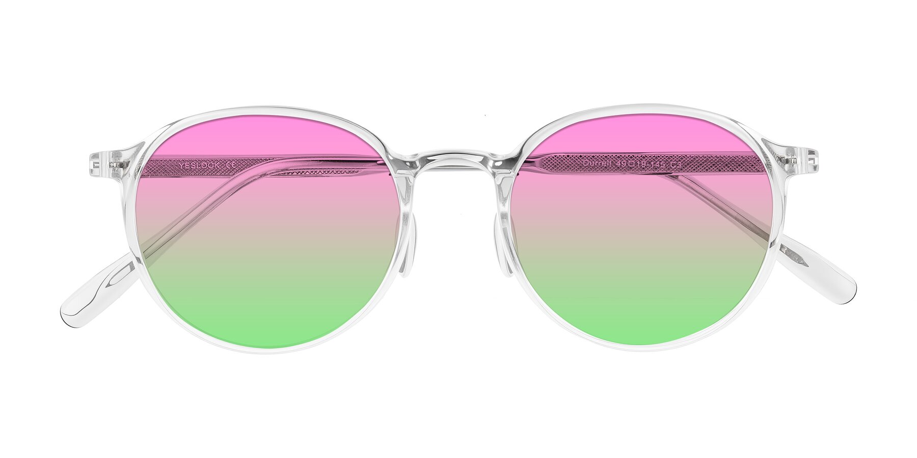 Folded Front of Durrell in Clear with Pink / Green Gradient Lenses