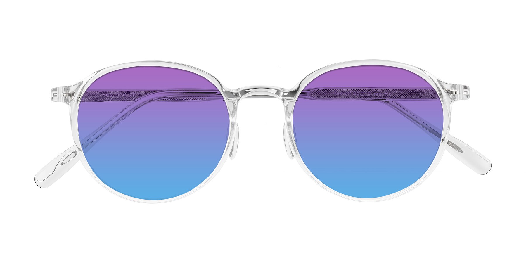Folded Front of Durrell in Clear with Purple / Blue Gradient Lenses
