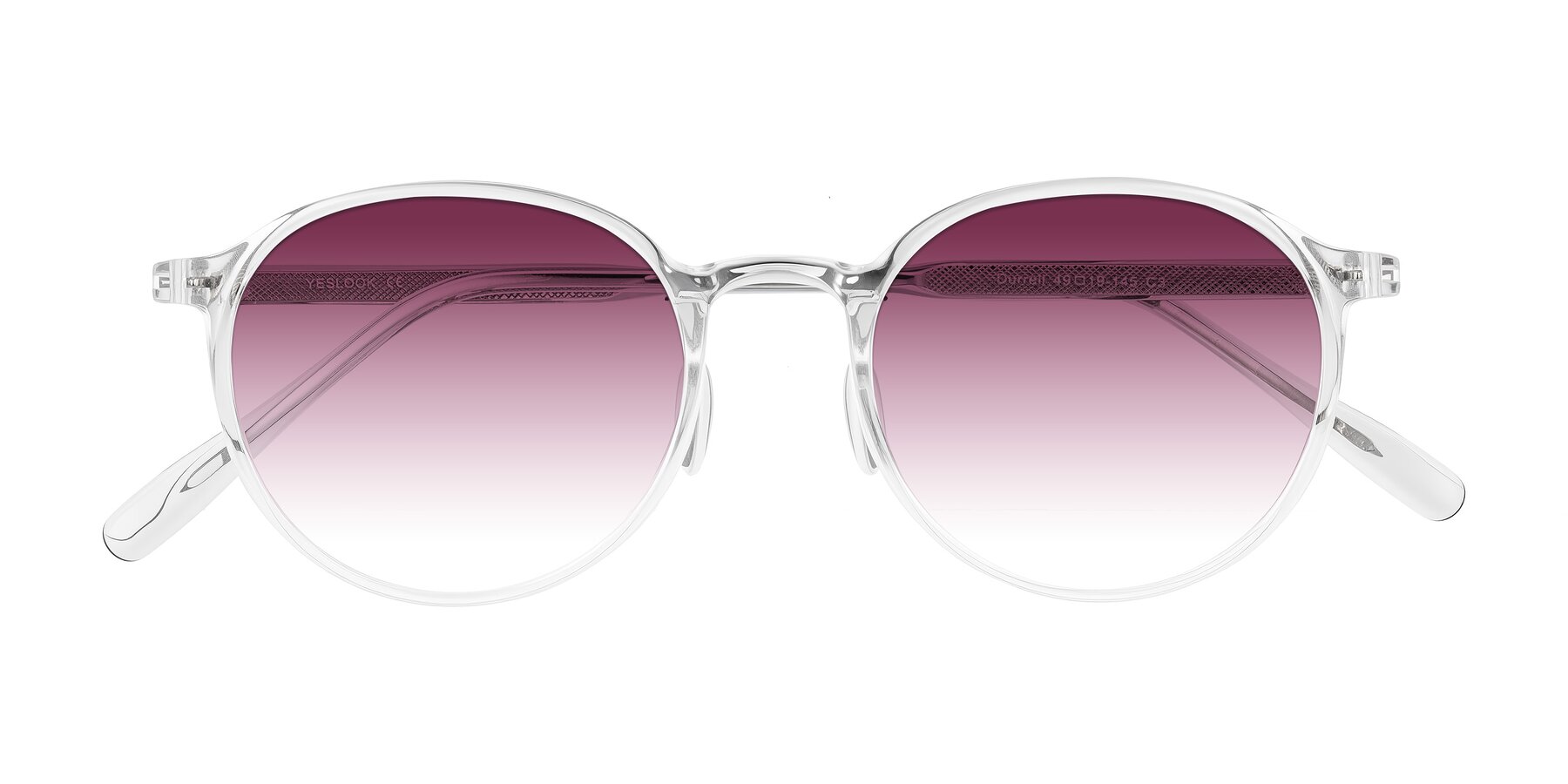 Folded Front of Durrell in Clear with Wine Gradient Lenses