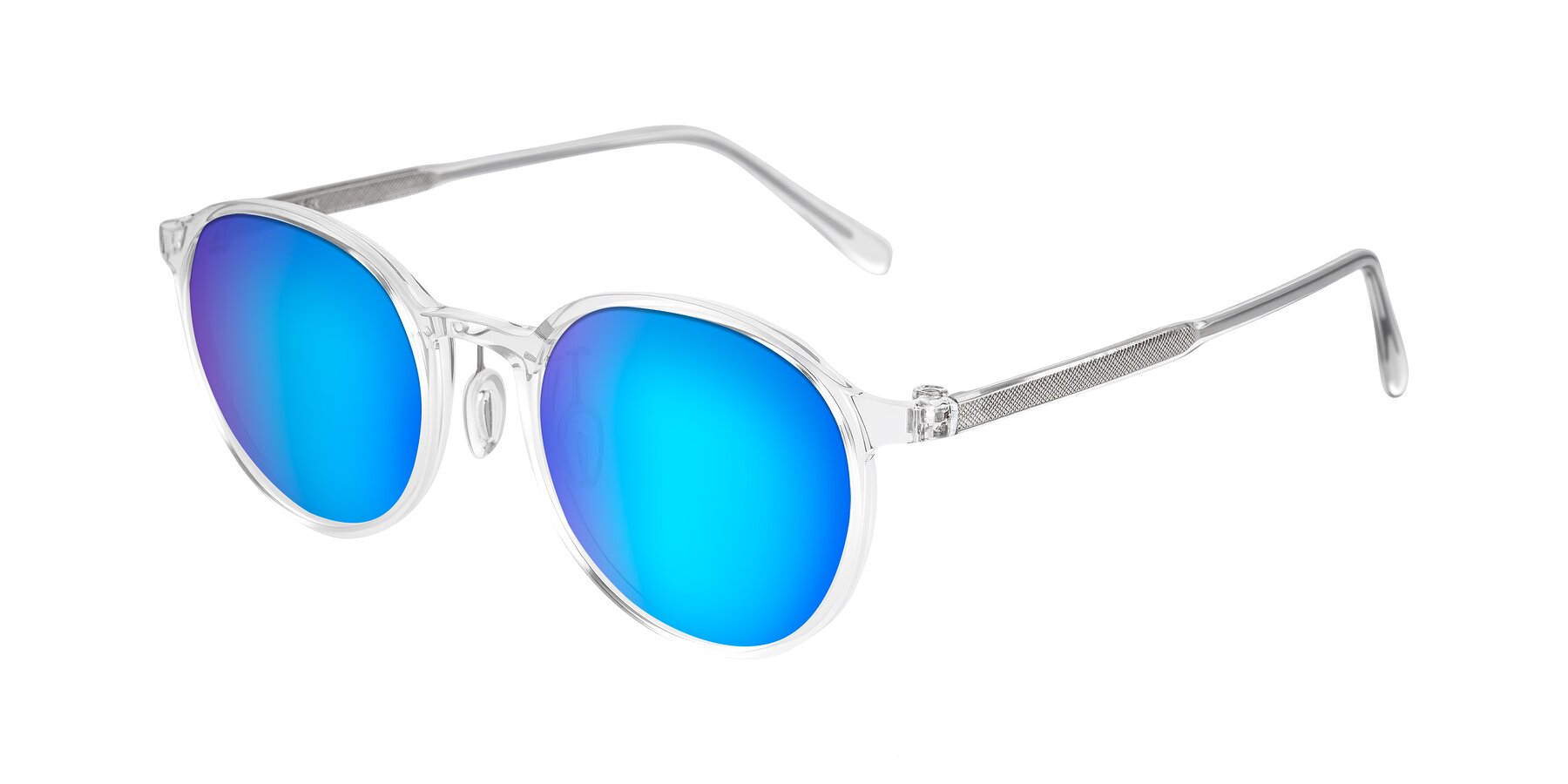 Angle of Durrell in Clear with Blue Mirrored Lenses