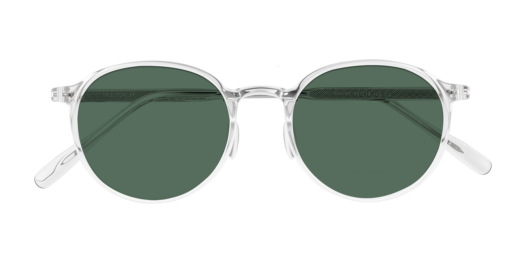 Folded Front of Durrell in Clear with Green Polarized Lenses