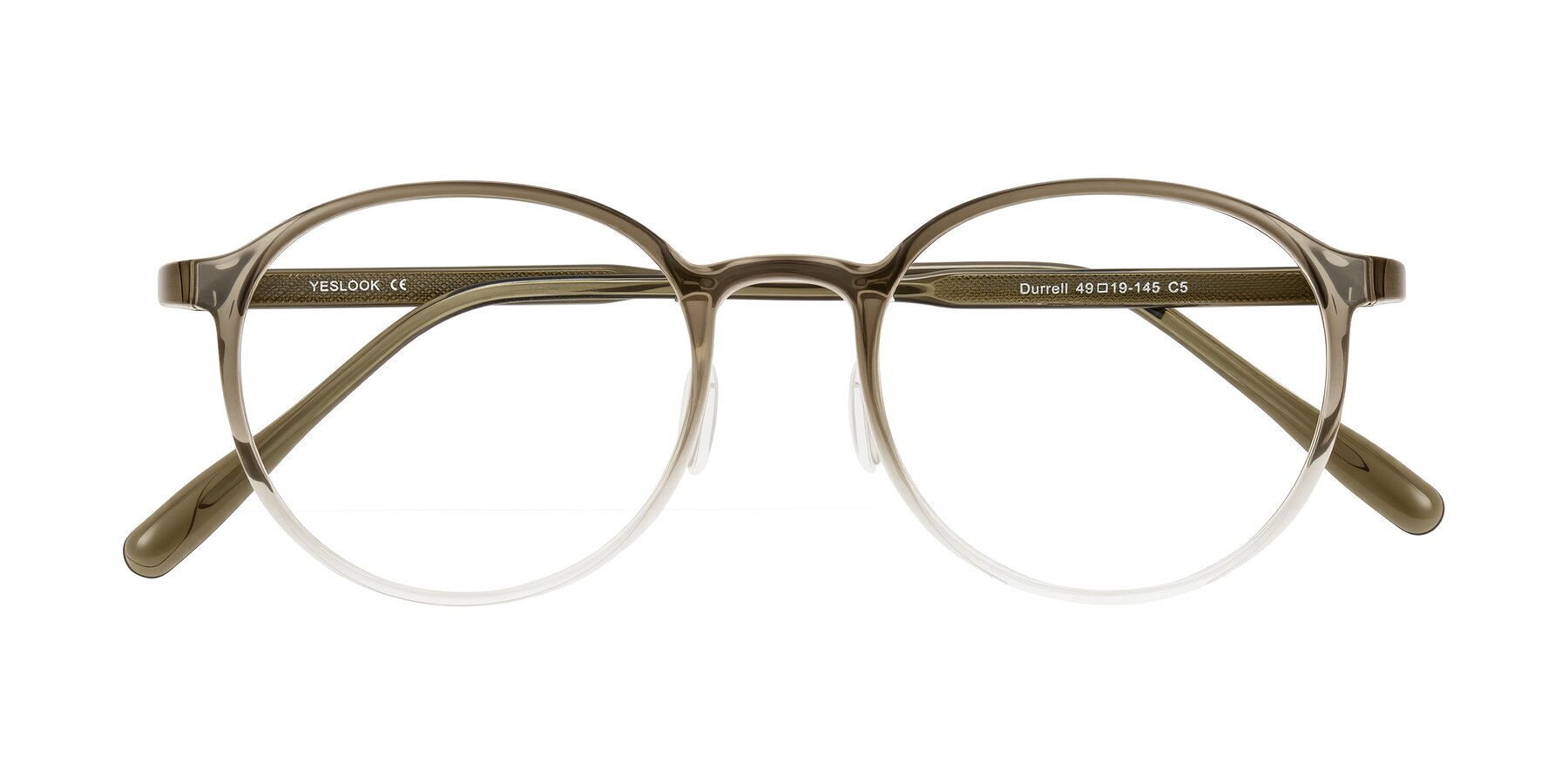 Folded Front of Durrell in Brown/Clear with Clear Eyeglass Lenses