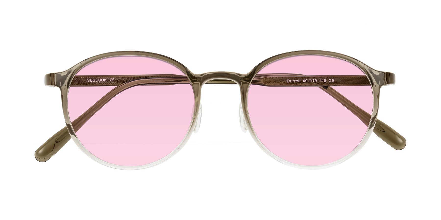 Folded Front of Durrell in Brown/Clear with Light Pink Tinted Lenses