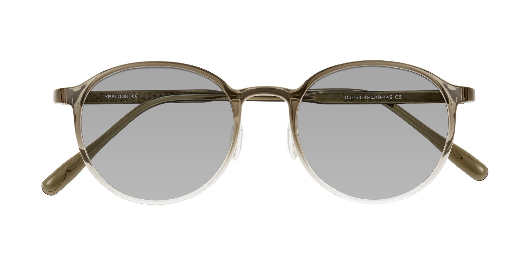 Folded Front of Durrell in Brown/Clear with Light Gray Tinted Lenses