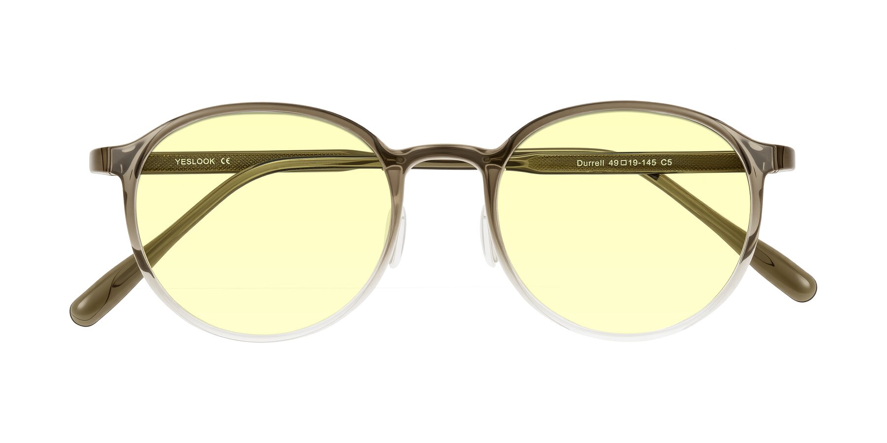 Folded Front of Durrell in Brown/Clear with Light Yellow Tinted Lenses