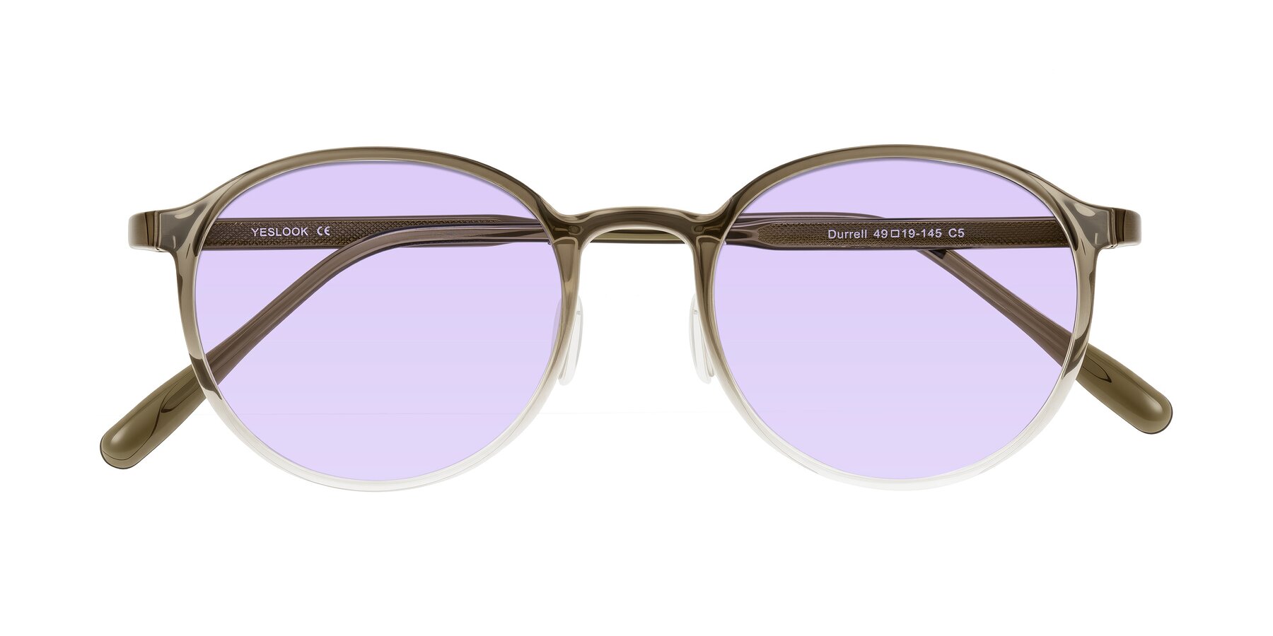 Folded Front of Durrell in Brown/Clear with Light Purple Tinted Lenses