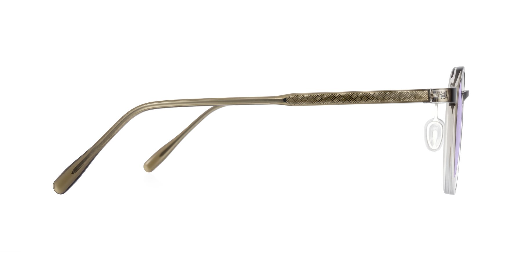 Side of Durrell in Brown/Clear with Light Purple Tinted Lenses