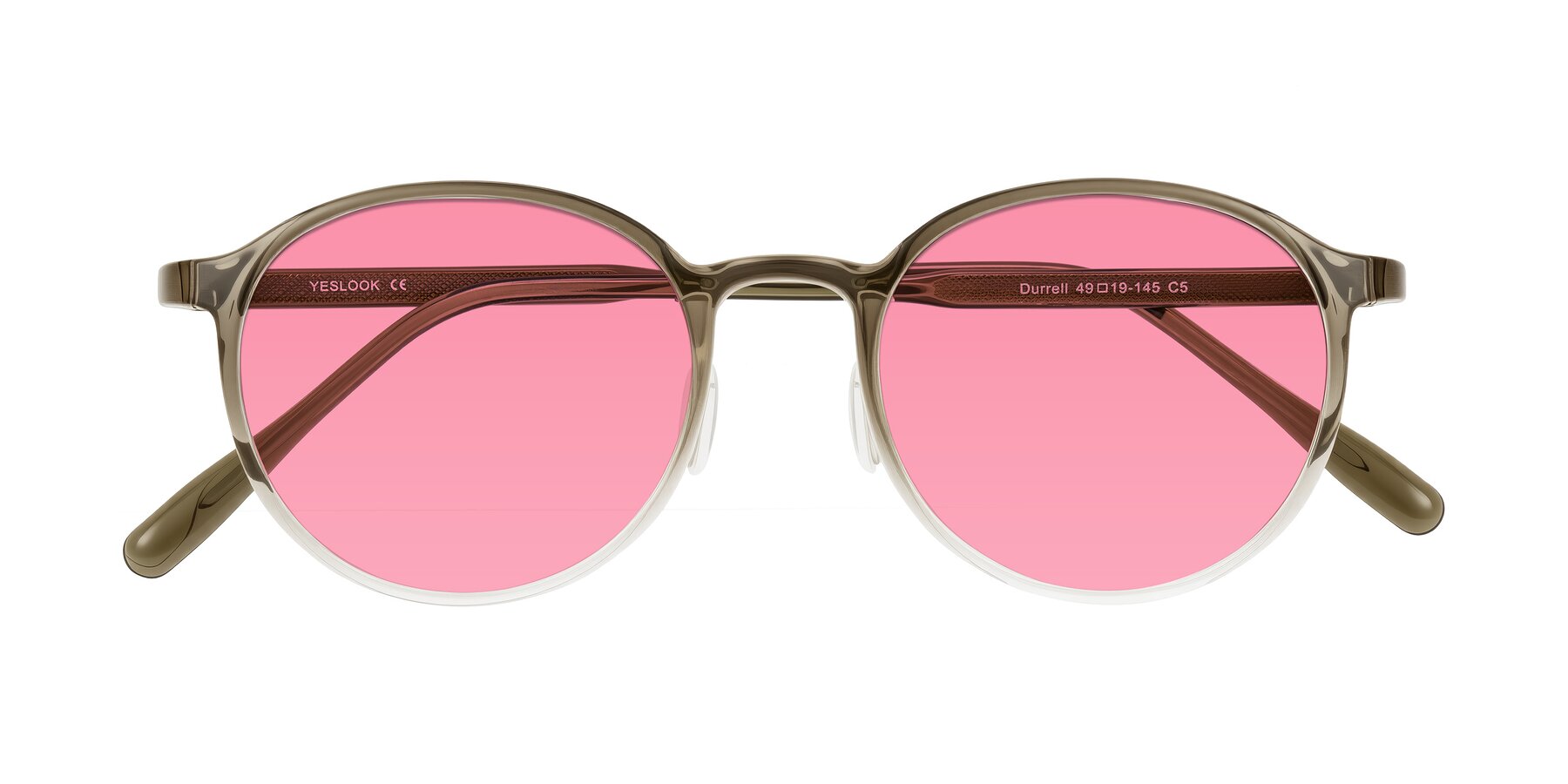 Folded Front of Durrell in Brown/Clear with Pink Tinted Lenses