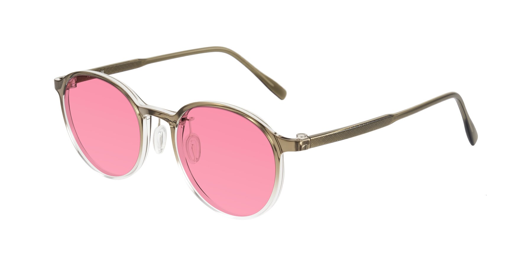 Angle of Durrell in Brown/Clear with Pink Tinted Lenses