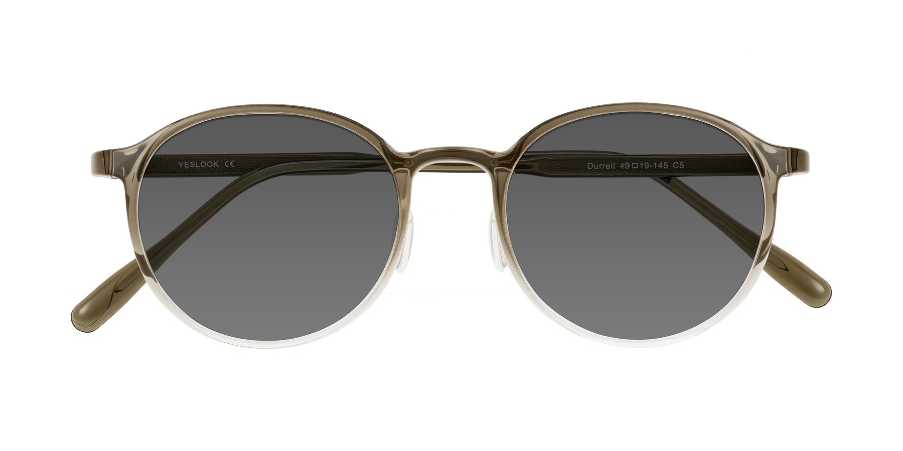 Folded Front of Durrell in Brown/Clear with Medium Gray Tinted Lenses