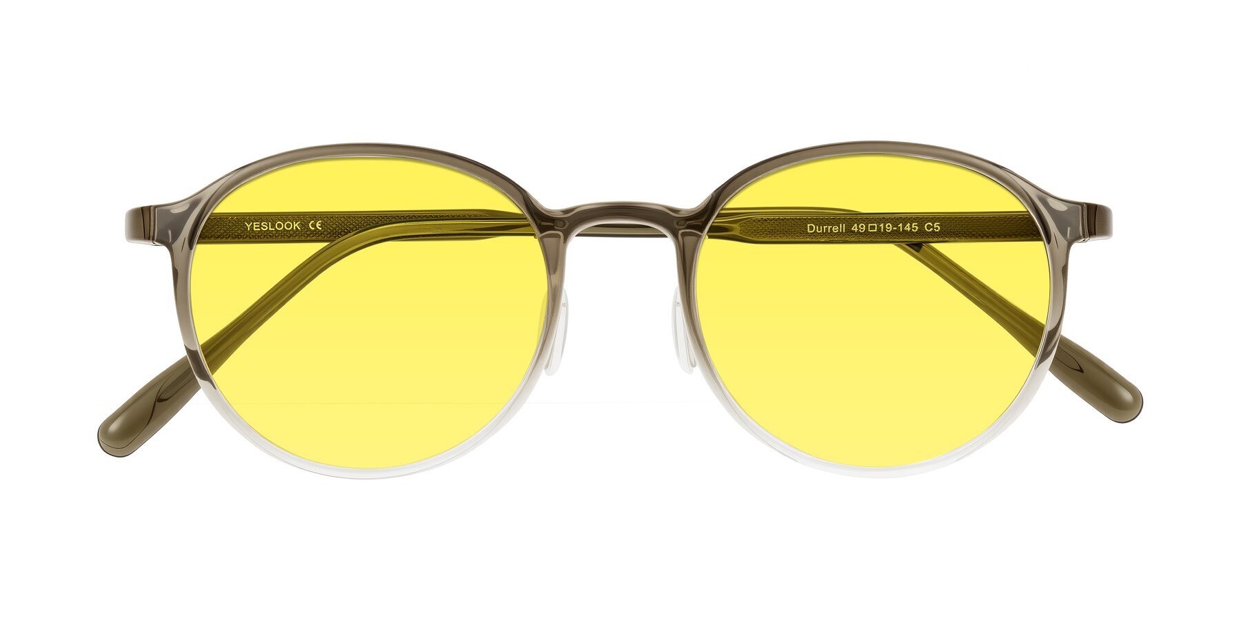 Folded Front of Durrell in Brown/Clear with Medium Yellow Tinted Lenses