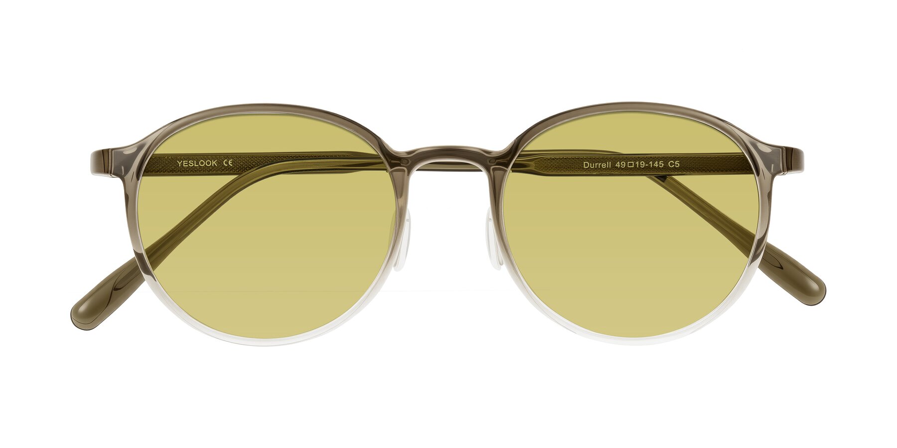 Folded Front of Durrell in Brown/Clear with Medium Champagne Tinted Lenses