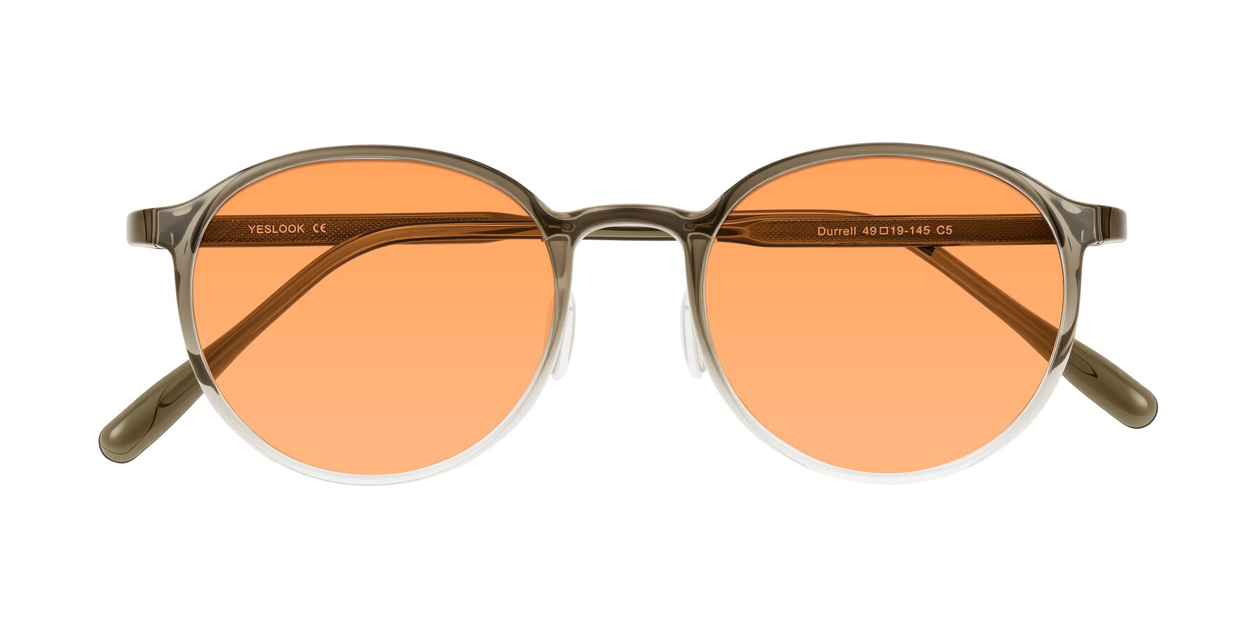 Folded Front of Durrell in Brown/Clear with Medium Orange Tinted Lenses