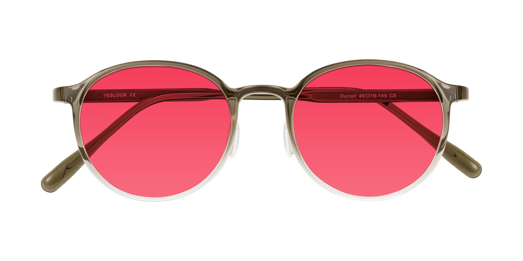 Folded Front of Durrell in Brown/Clear with Red Tinted Lenses