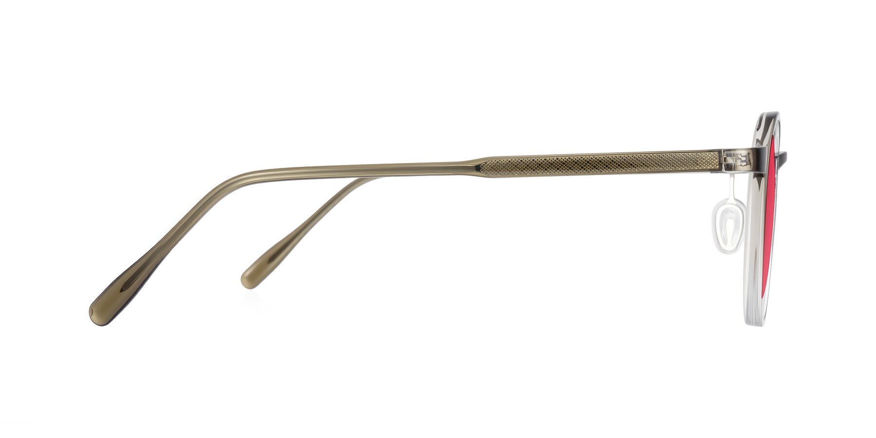 Side of Durrell in Brown/Clear with Red Tinted Lenses