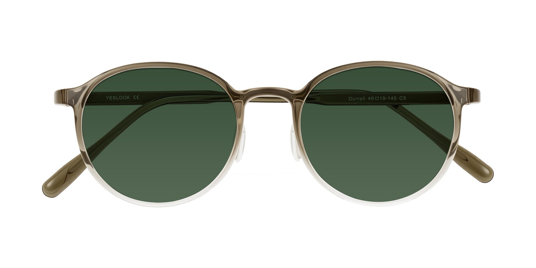 Folded Front of Durrell in Brown/Clear with Green Tinted Lenses