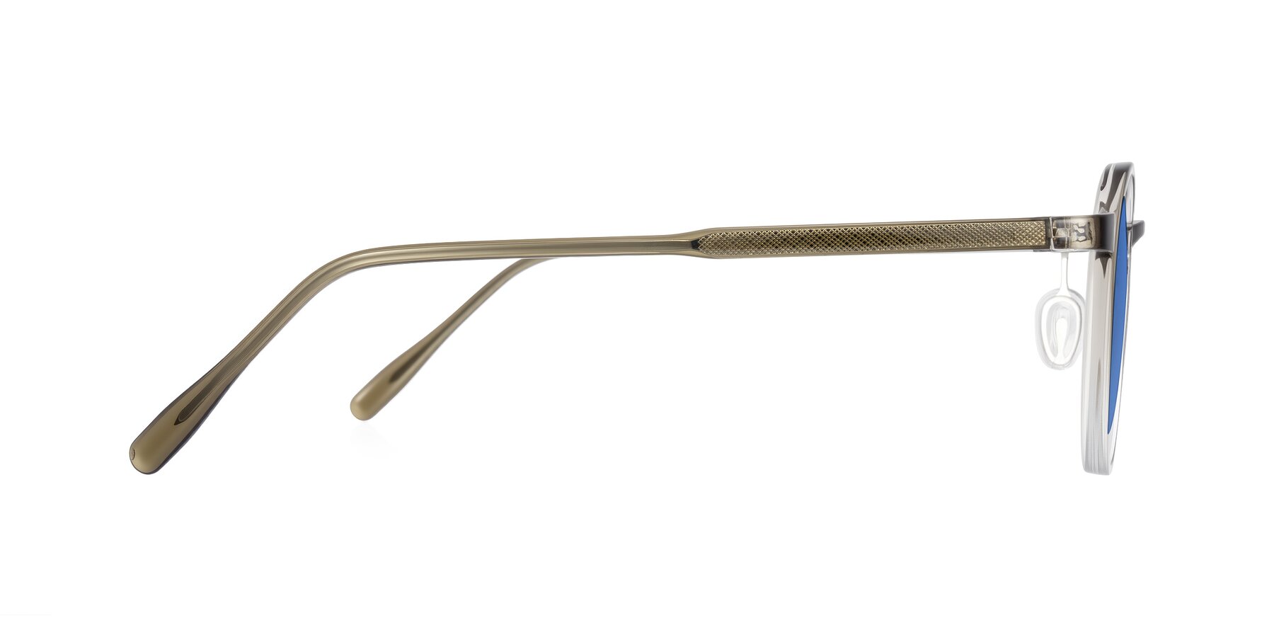 Side of Durrell in Brown/Clear with Blue Tinted Lenses