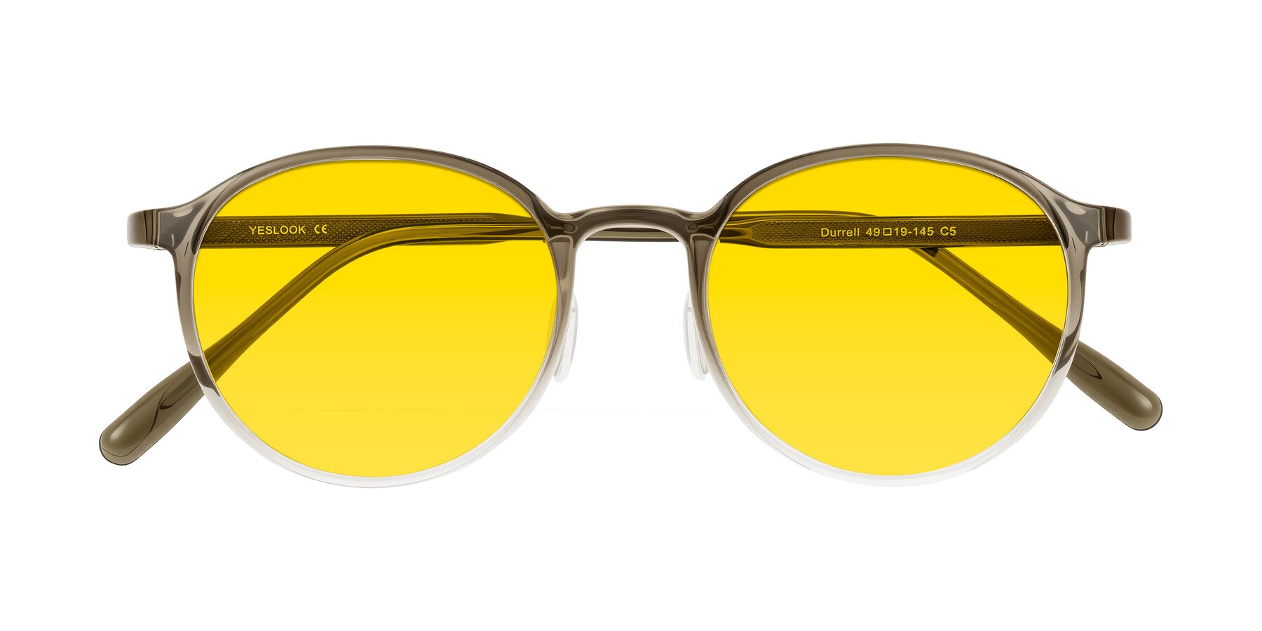 Folded Front of Durrell in Brown/Clear with Yellow Tinted Lenses
