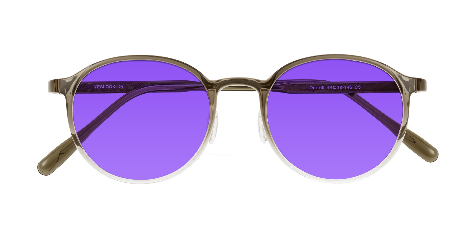 Folded Front of Durrell in Brown/Clear with Purple Tinted Lenses