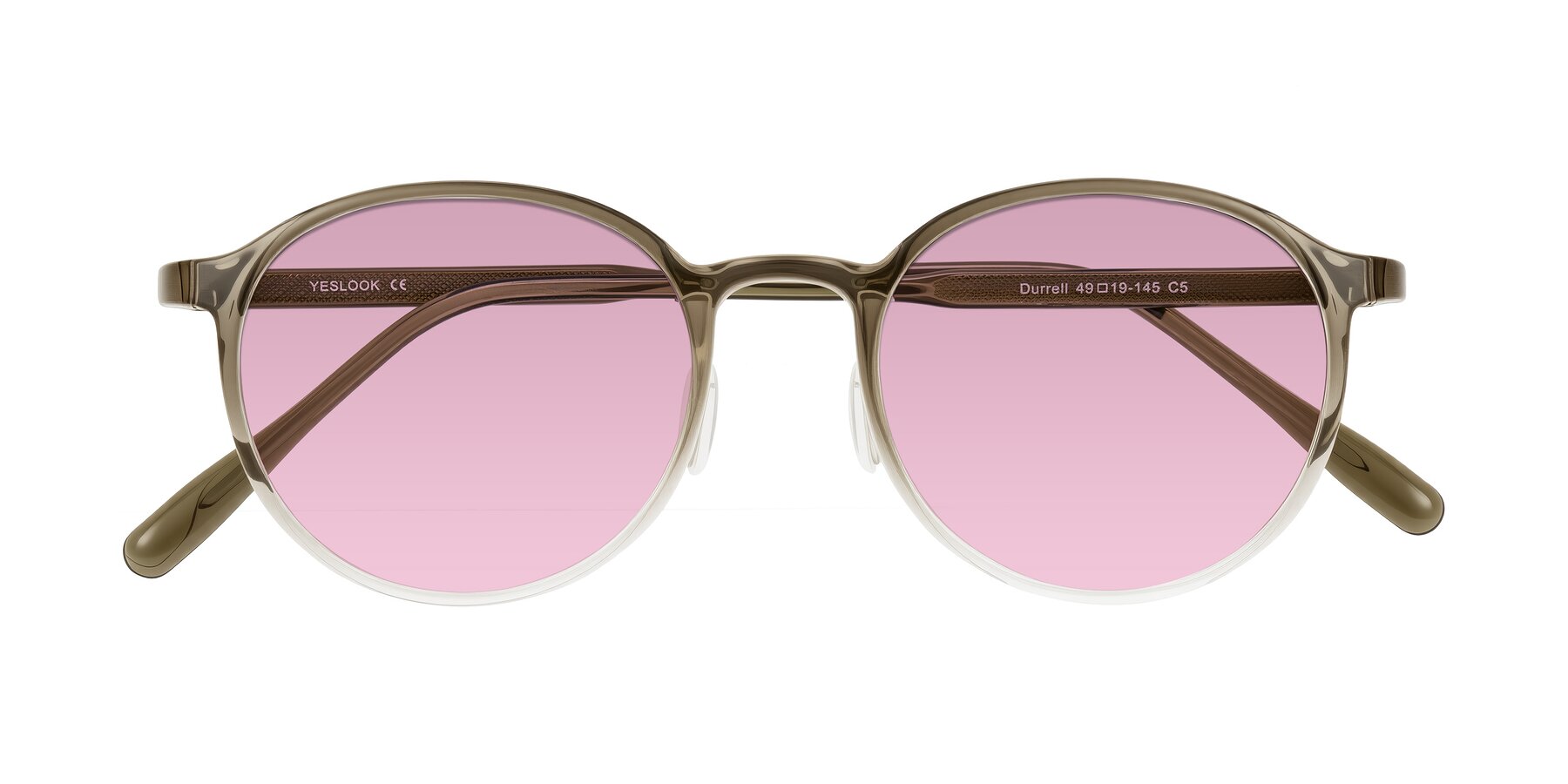 Folded Front of Durrell in Brown/Clear with Light Wine Tinted Lenses