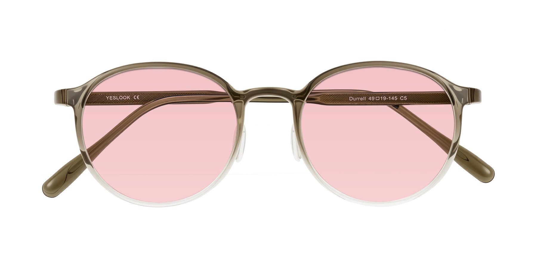 Folded Front of Durrell in Brown/Clear with Light Garnet Tinted Lenses