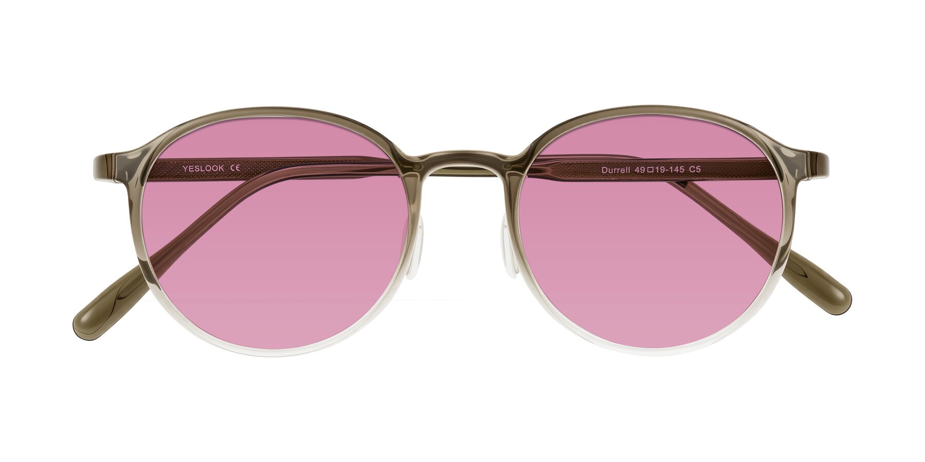 Folded Front of Durrell in Brown/Clear with Medium Wine Tinted Lenses