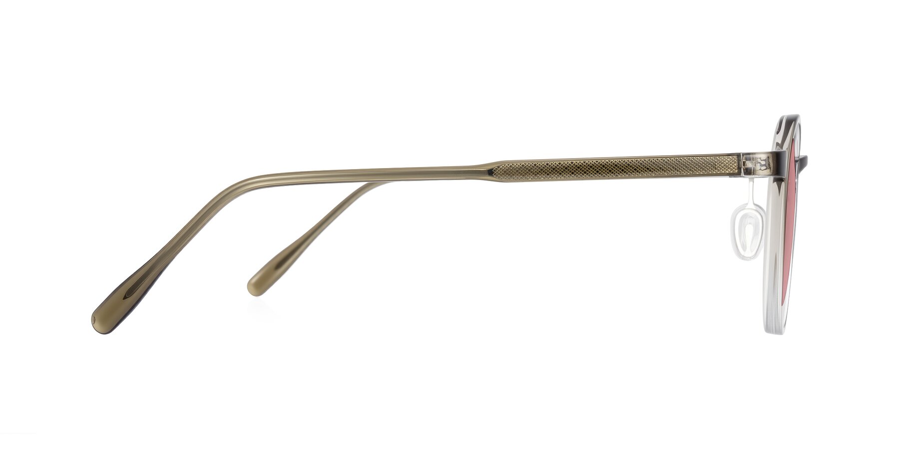 Side of Durrell in Brown/Clear with Medium Garnet Tinted Lenses