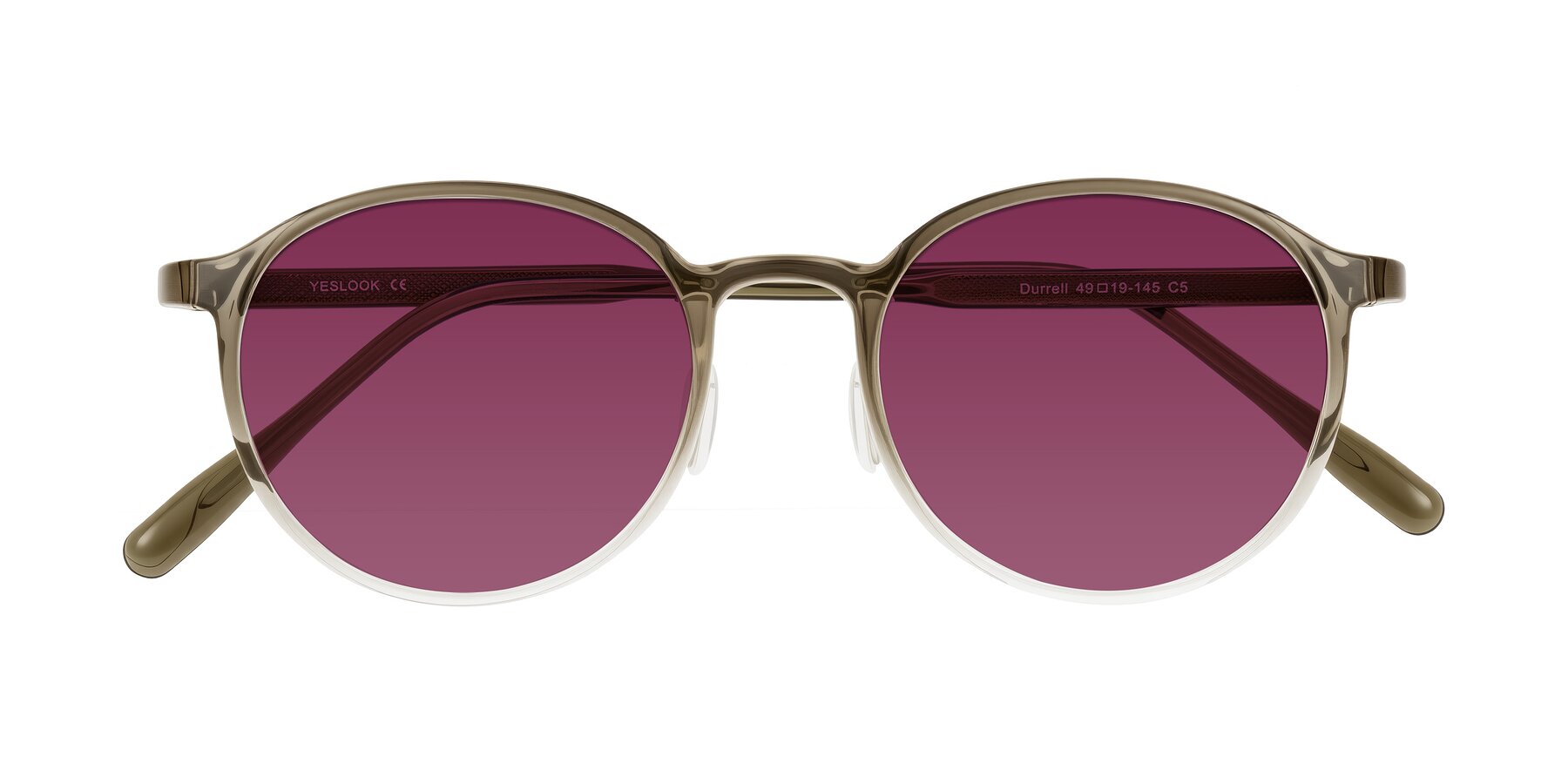 Folded Front of Durrell in Brown/Clear with Wine Tinted Lenses