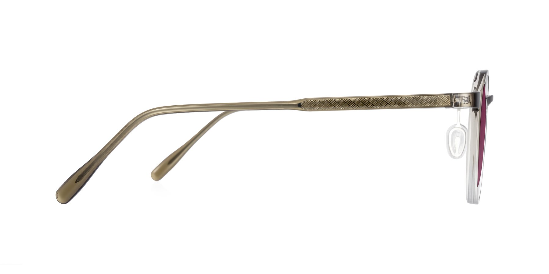 Side of Durrell in Brown/Clear with Wine Tinted Lenses