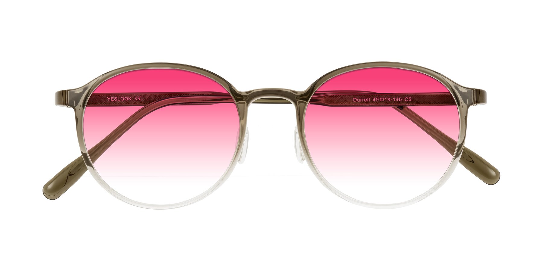 Folded Front of Durrell in Brown/Clear with Pink Gradient Lenses