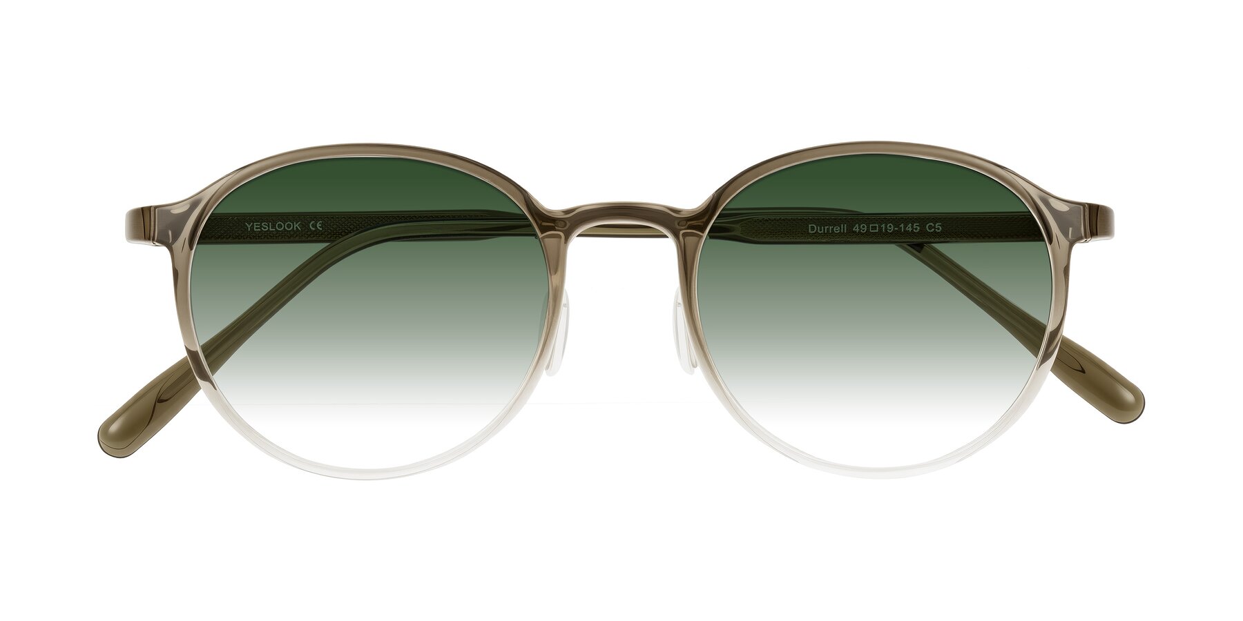 Folded Front of Durrell in Brown/Clear with Green Gradient Lenses