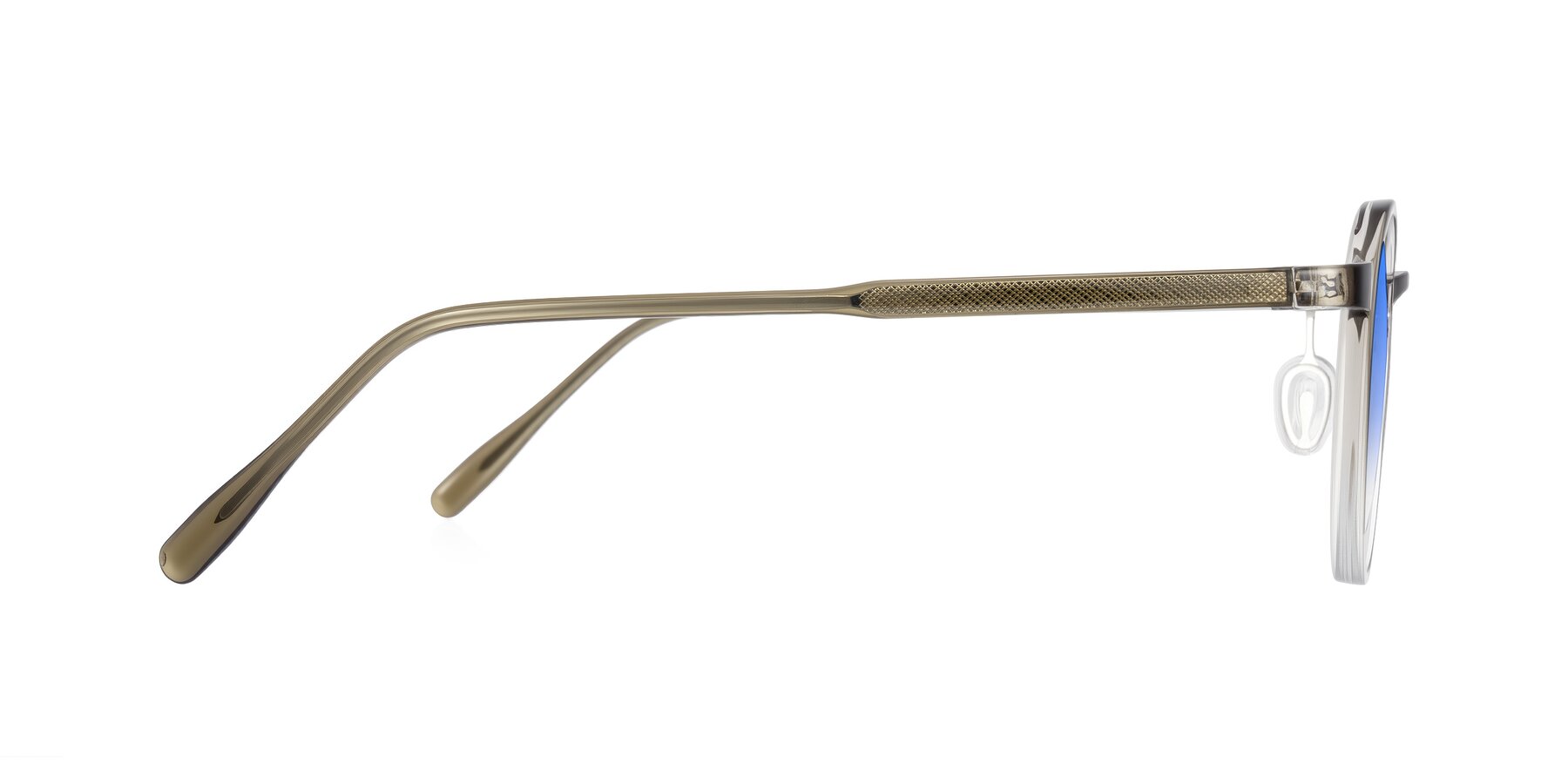 Side of Durrell in Brown/Clear with Blue Gradient Lenses