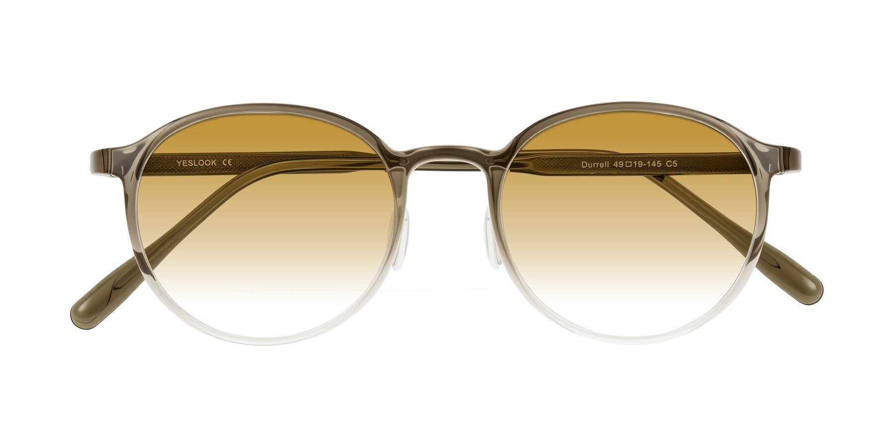 Folded Front of Durrell in Brown/Clear with Champagne Gradient Lenses