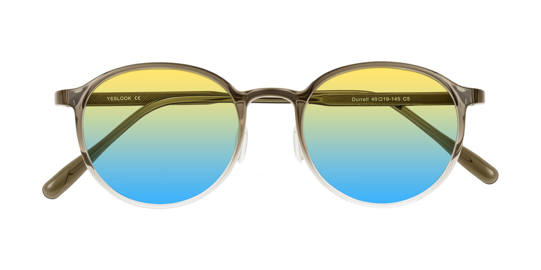 Folded Front of Durrell in Brown/Clear with Yellow / Blue Gradient Lenses