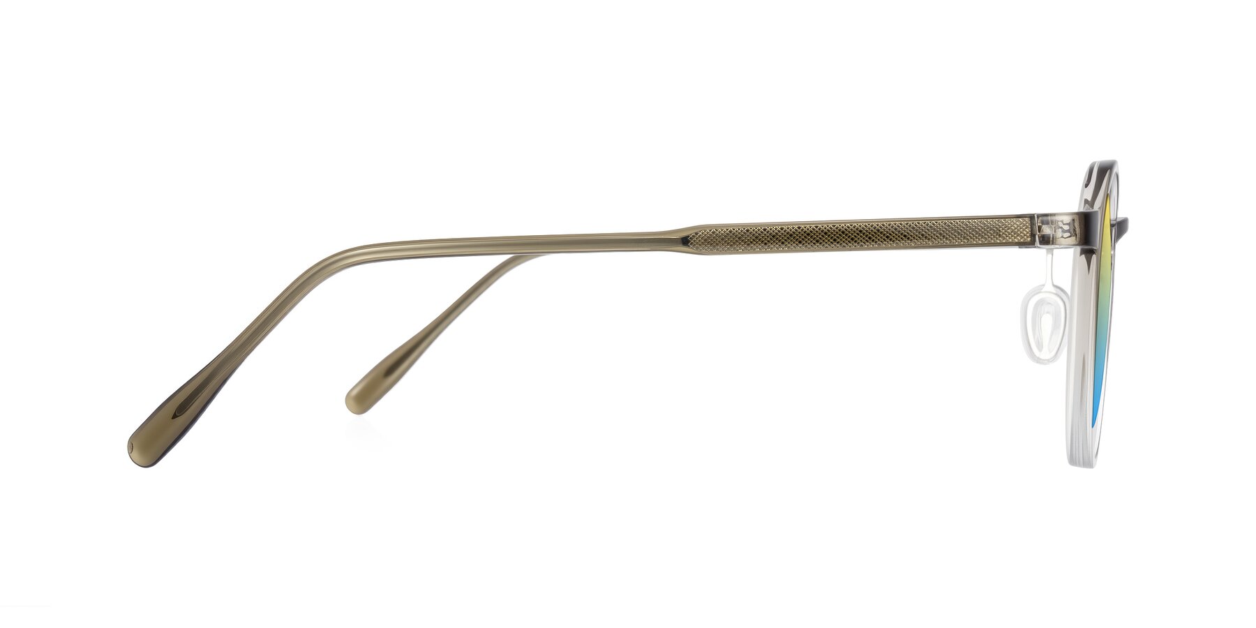 Side of Durrell in Brown/Clear with Yellow / Blue Gradient Lenses