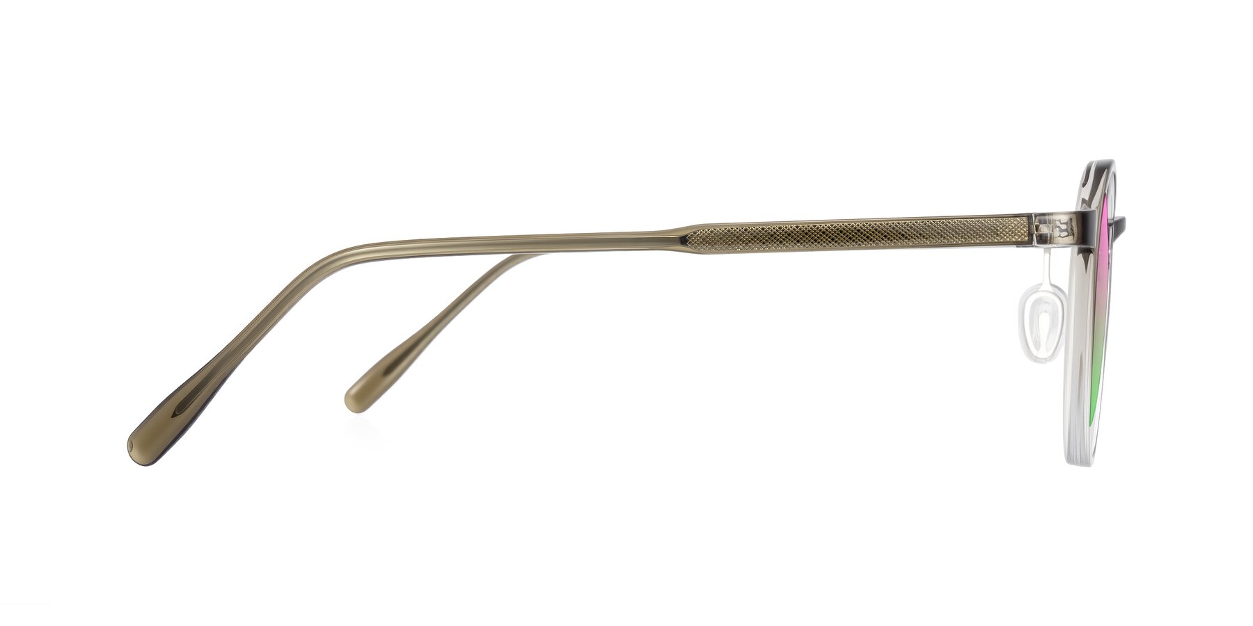 Side of Durrell in Brown/Clear with Pink / Green Gradient Lenses