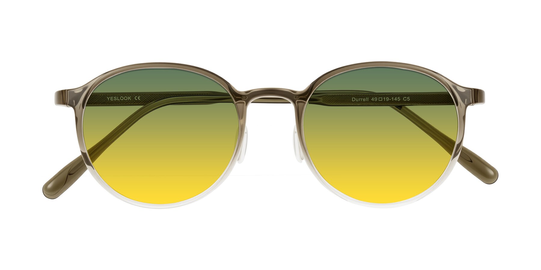 Folded Front of Durrell in Brown/Clear with Green / Yellow Gradient Lenses