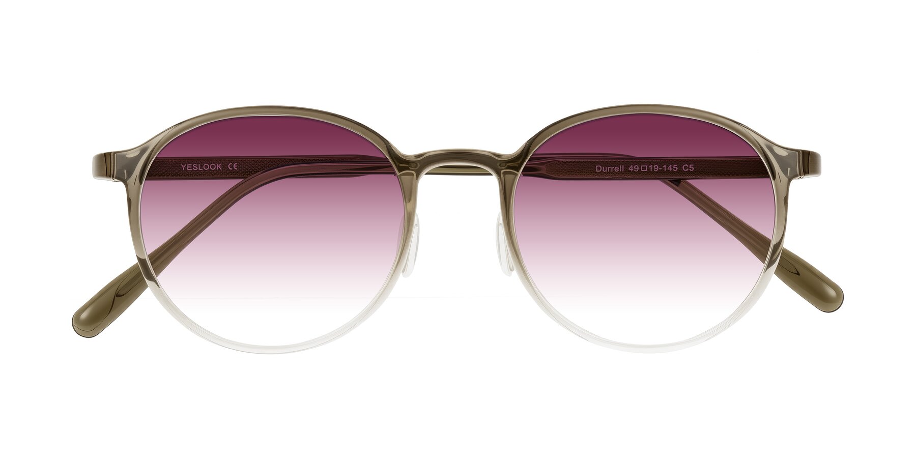 Folded Front of Durrell in Brown/Clear with Wine Gradient Lenses