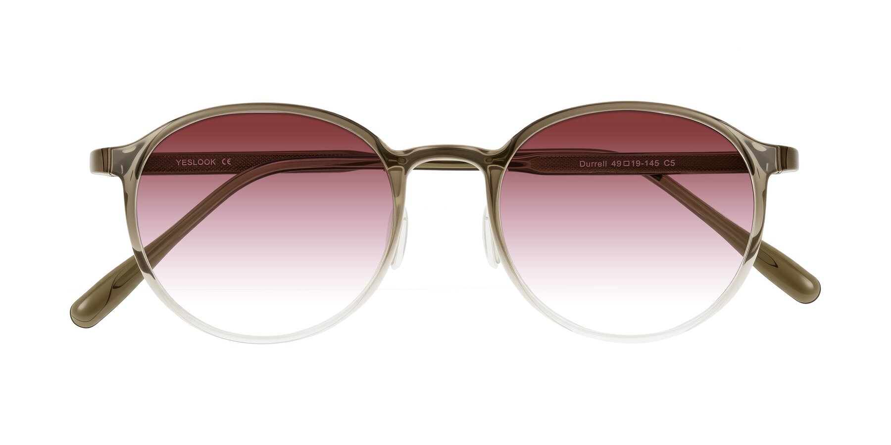 Folded Front of Durrell in Brown/Clear with Garnet Gradient Lenses