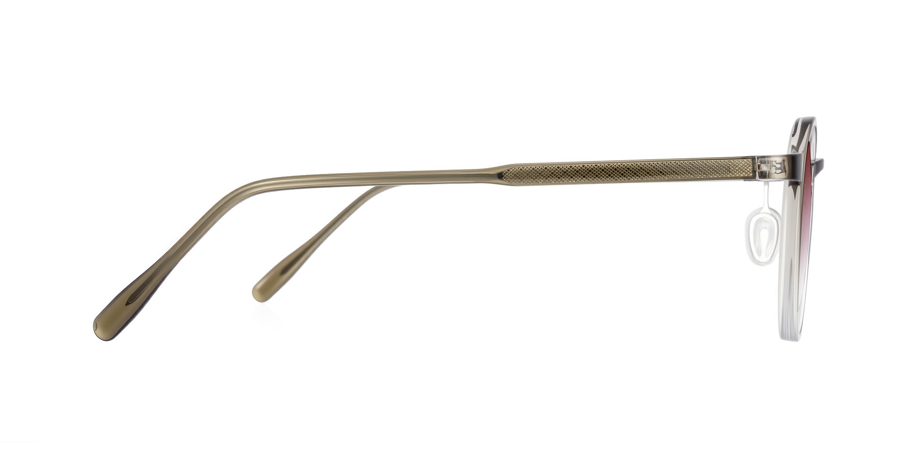 Side of Durrell in Brown/Clear with Garnet Gradient Lenses