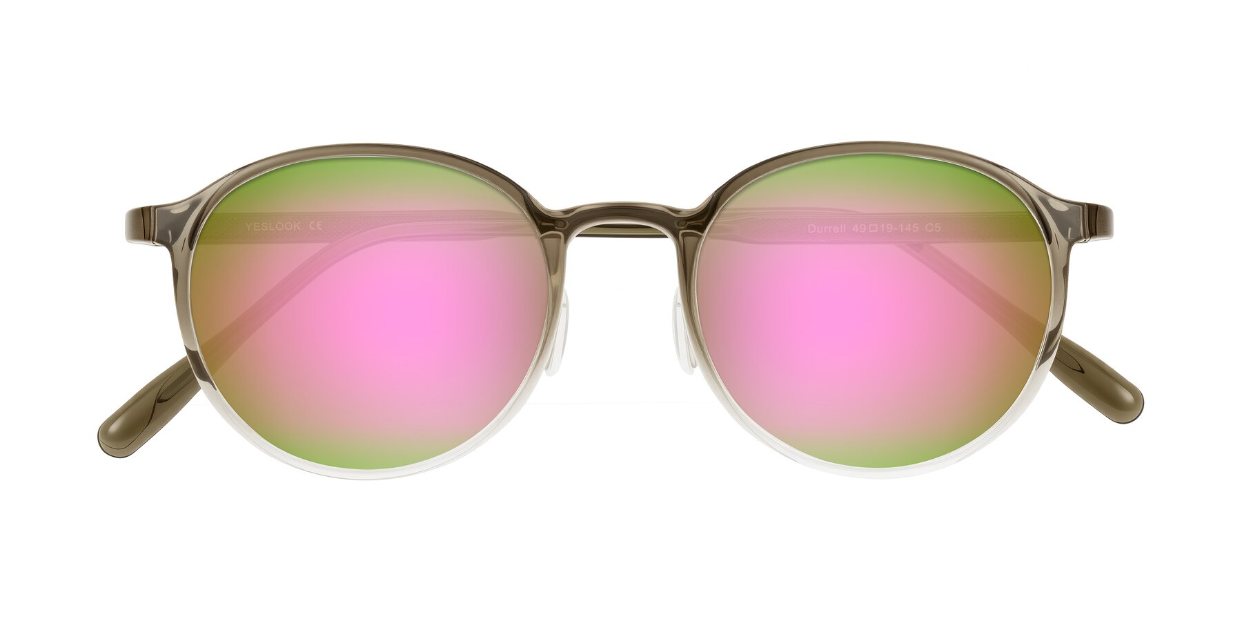 Folded Front of Durrell in Brown/Clear with Pink Mirrored Lenses