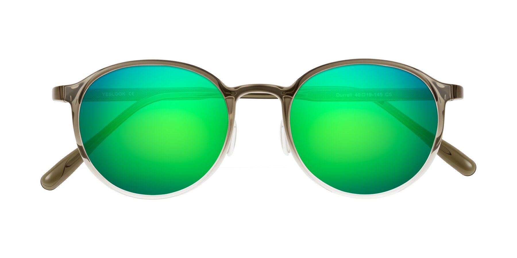 Folded Front of Durrell in Brown/Clear with Green Mirrored Lenses