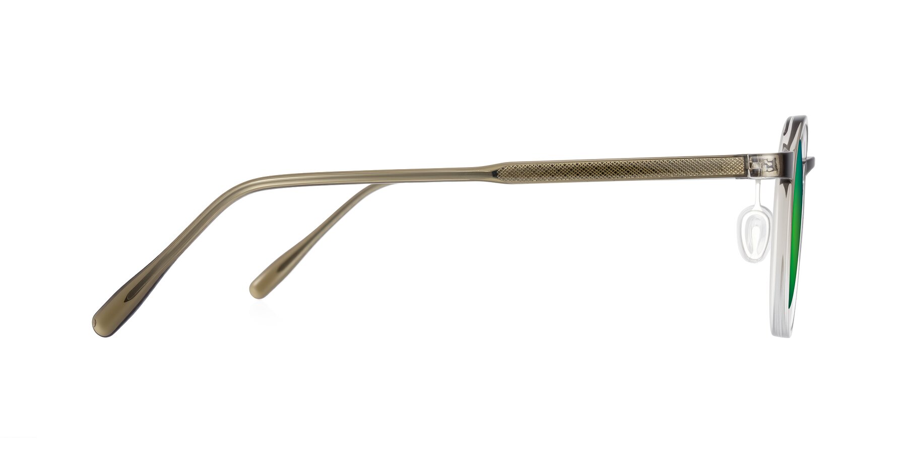 Side of Durrell in Brown/Clear with Green Mirrored Lenses