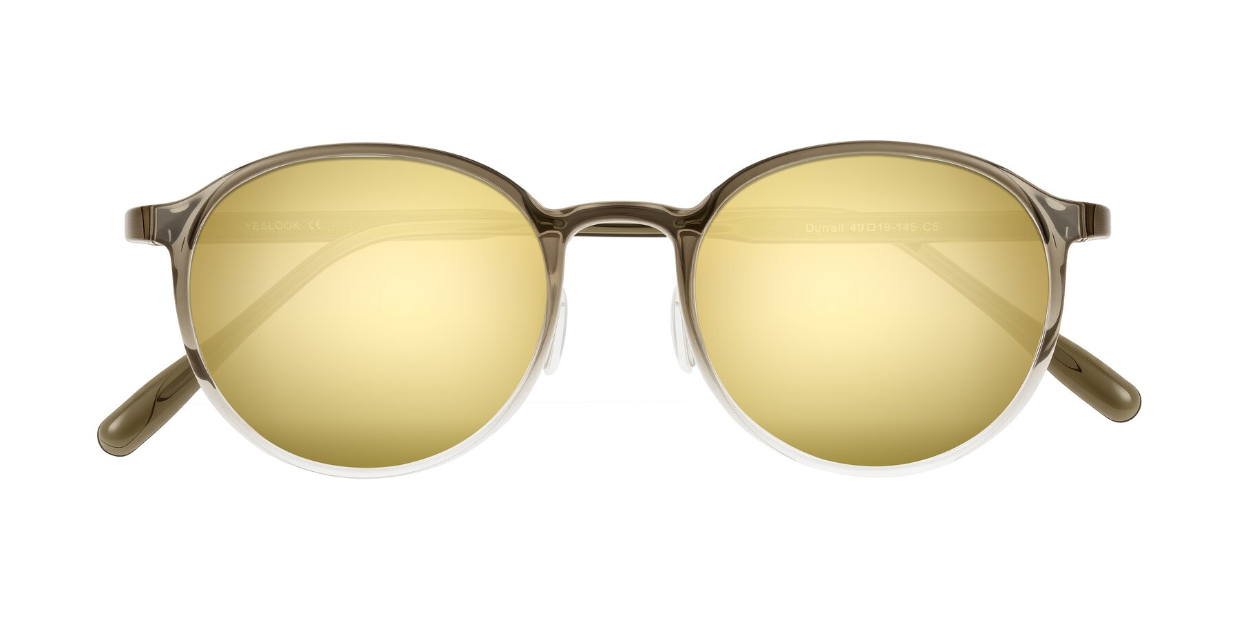 Folded Front of Durrell in Brown/Clear with Gold Mirrored Lenses