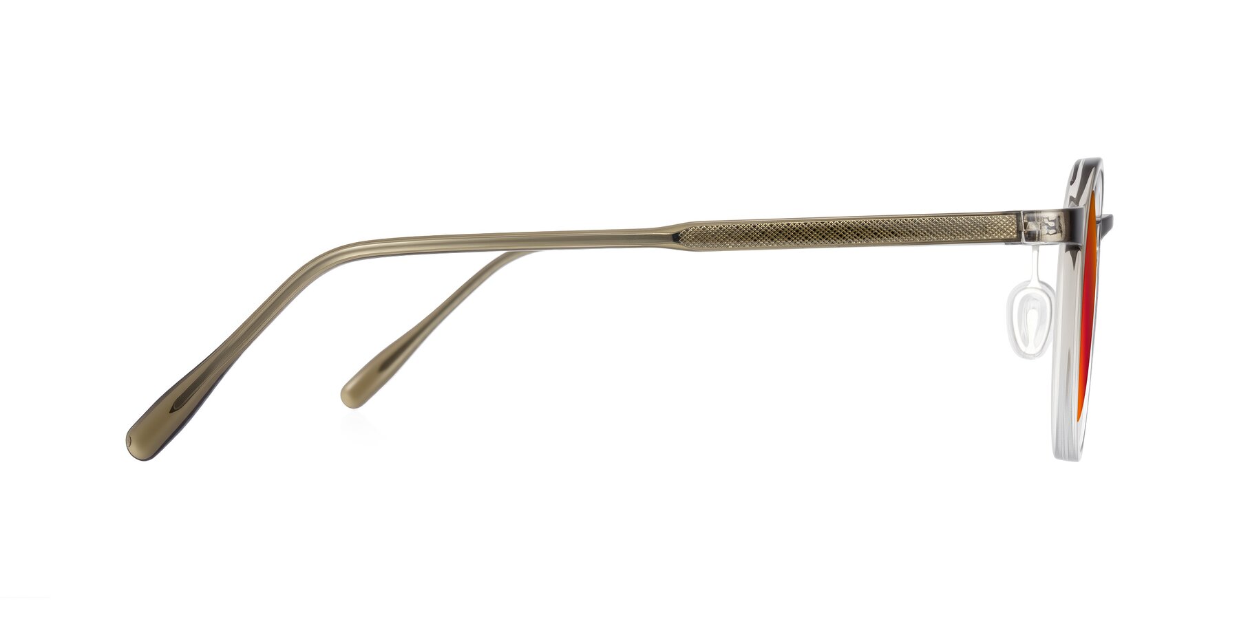Side of Durrell in Brown/Clear with Red Gold Mirrored Lenses