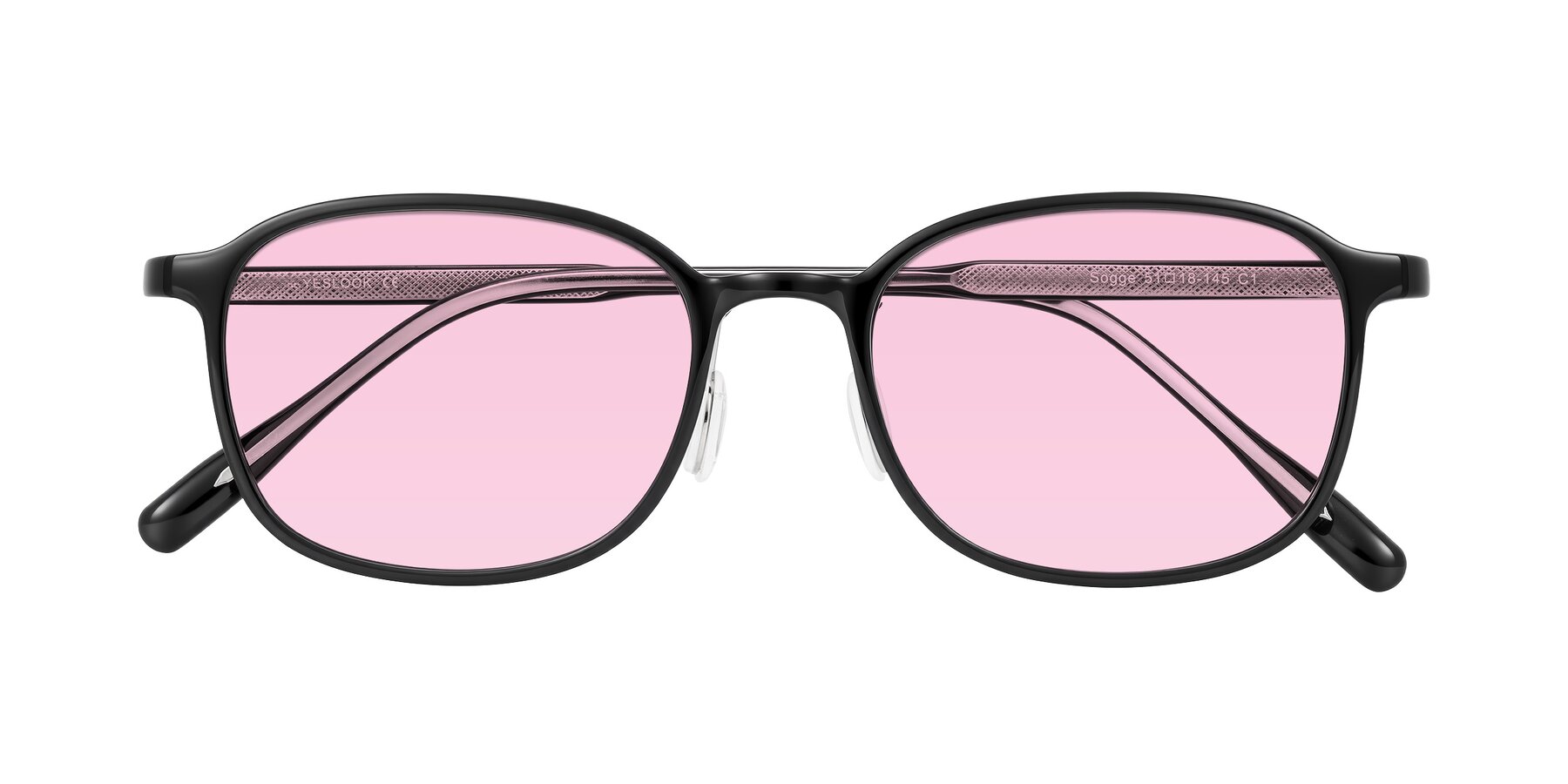 Folded Front of Sogge in Black with Light Pink Tinted Lenses