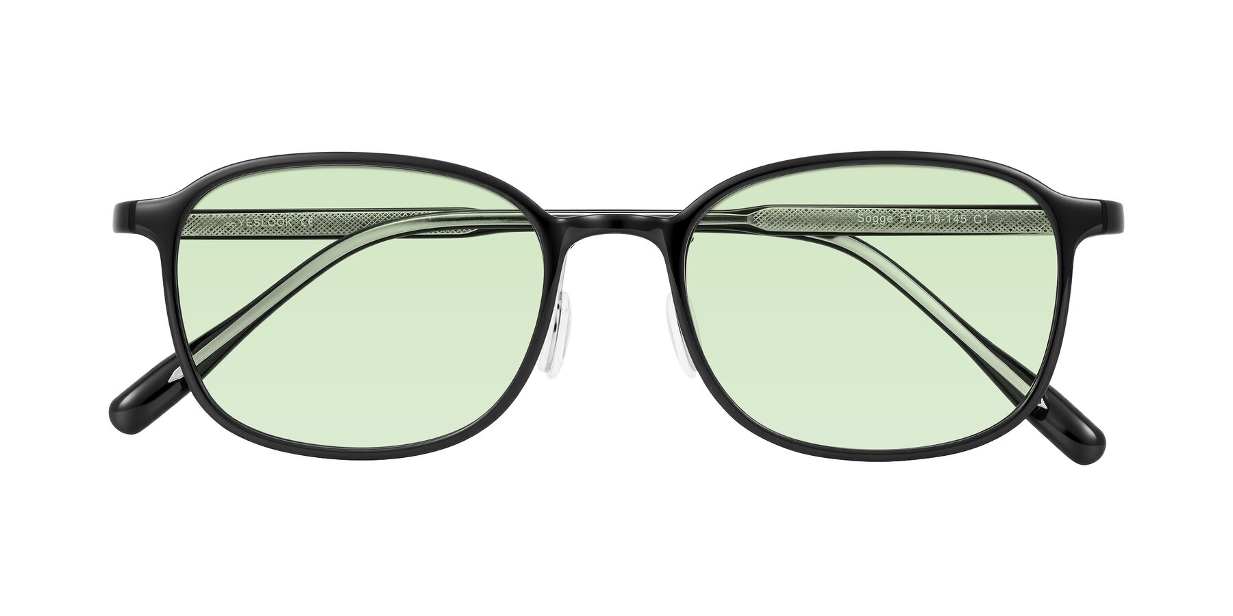 Folded Front of Sogge in Black with Light Green Tinted Lenses