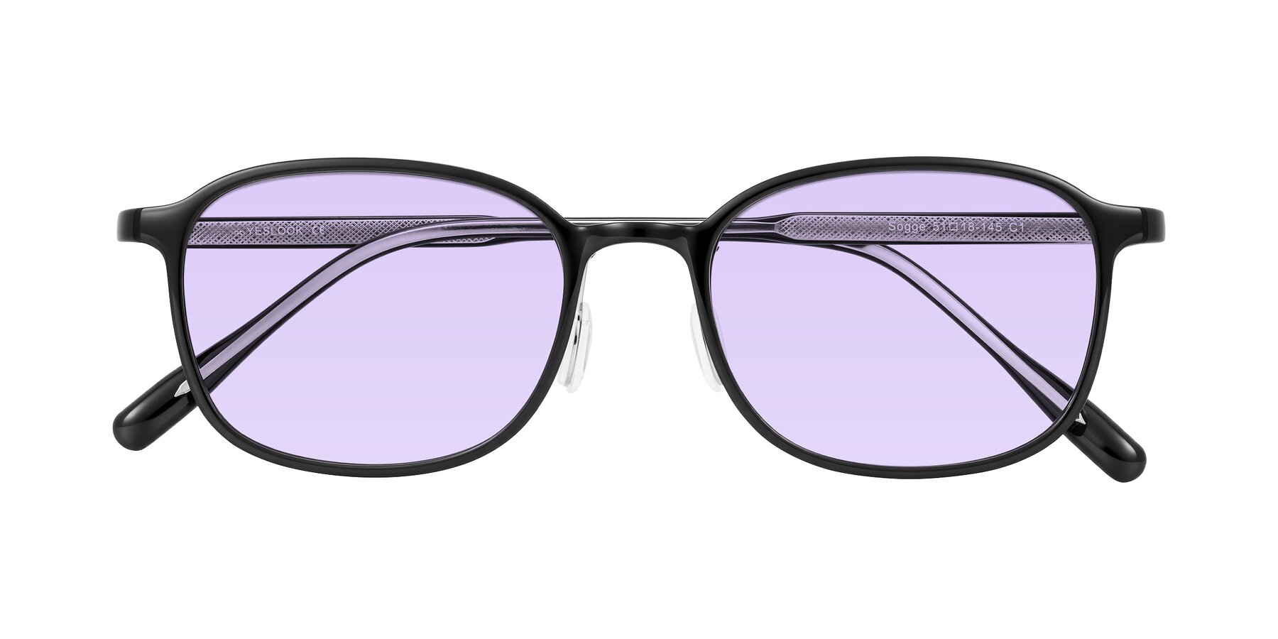 Folded Front of Sogge in Black with Light Purple Tinted Lenses