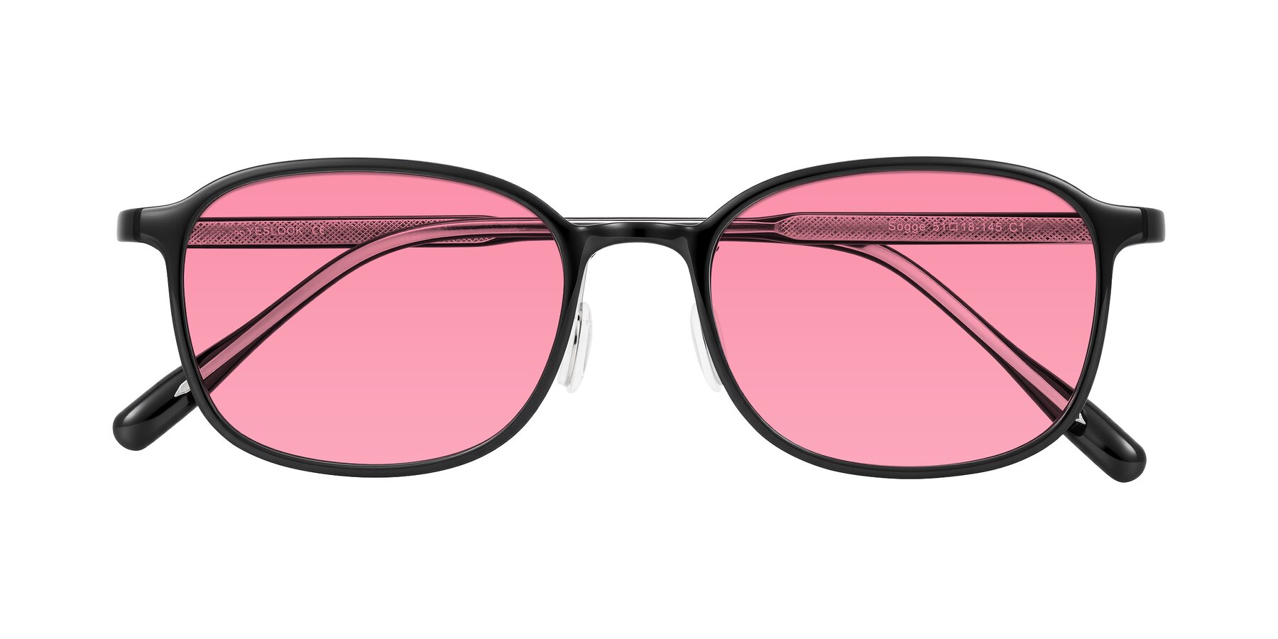 Folded Front of Sogge in Black with Pink Tinted Lenses